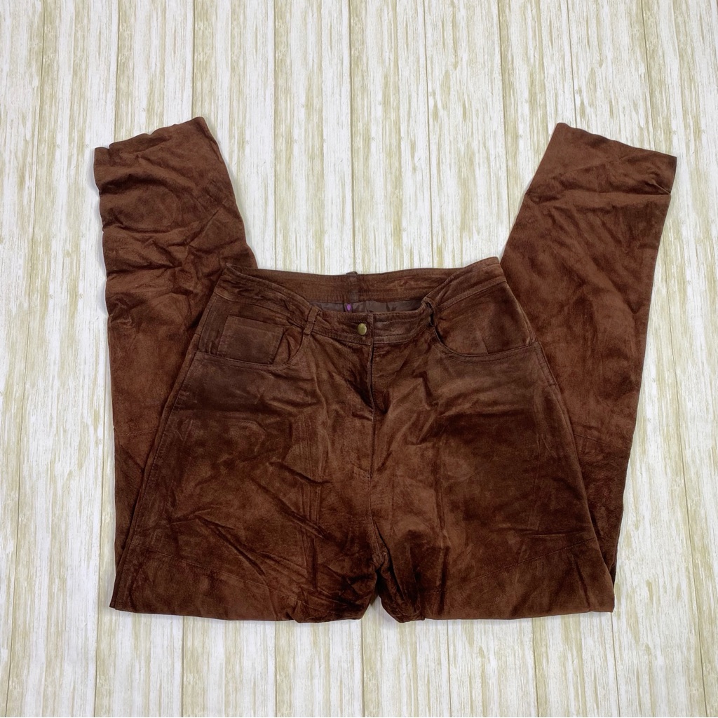 Vintage Brandon Thomas Brown 100% Leather Straight Leg Pants